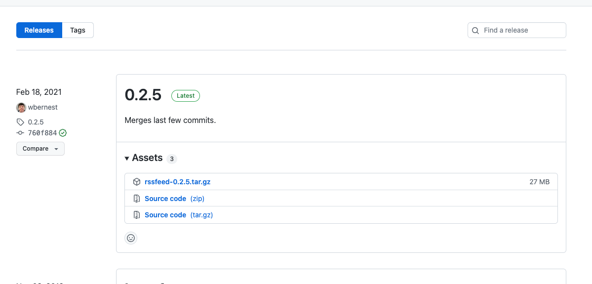 RssFeed 0.2.5 release page