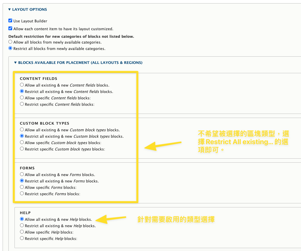 Layout Builder Restrictions 限制特定區塊