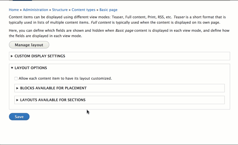 Layout builder restrictions