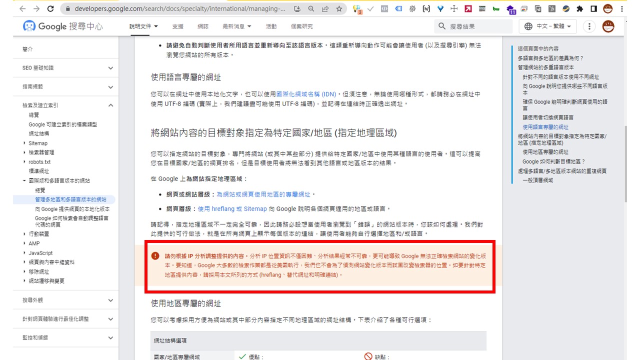 Google強烈要求根據iP轉址網頁(中文)
